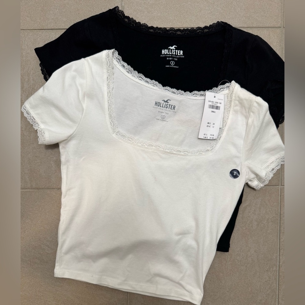 Hollister Short Sleeve Baby Tee Tops, Black & White NWOT and NWT 2 for 1!!